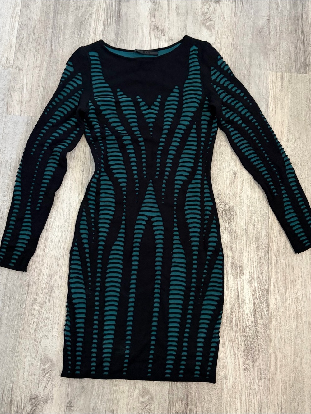 RVN bodycon dress Long Sleeve womens XS Black Green Sexy City Club Cut Out